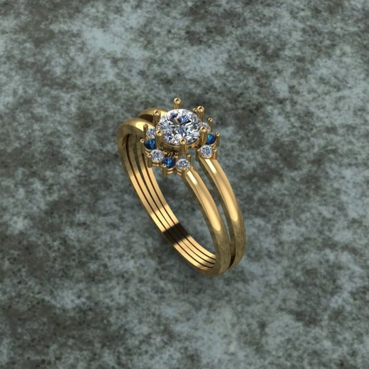Bague Fiançaille Mi-Margueritte  en Or 18K