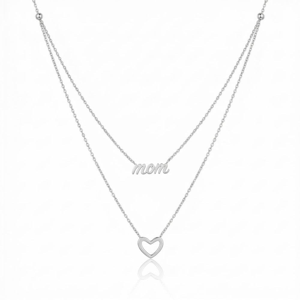 Collier Double Rang “Mom” avec Cœur en Argent